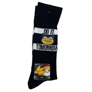 Pokemon Snorlax Do It‎ Tomorrow Crew Socks Mens Shoe Size 6.5-12 Black White